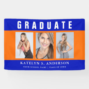 Lona Naranja de Collage de fotos de graduación y azul