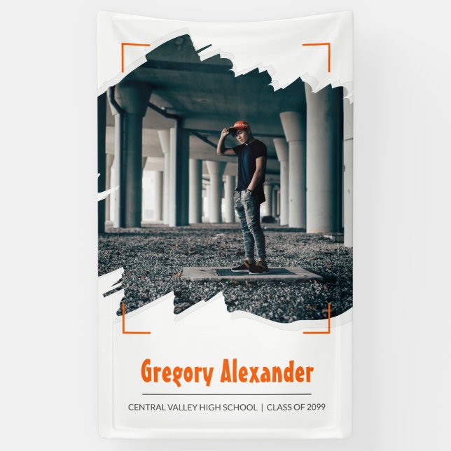 Lona Naranja Edgy Resumen Graduación de foto de pincel (Vertical)