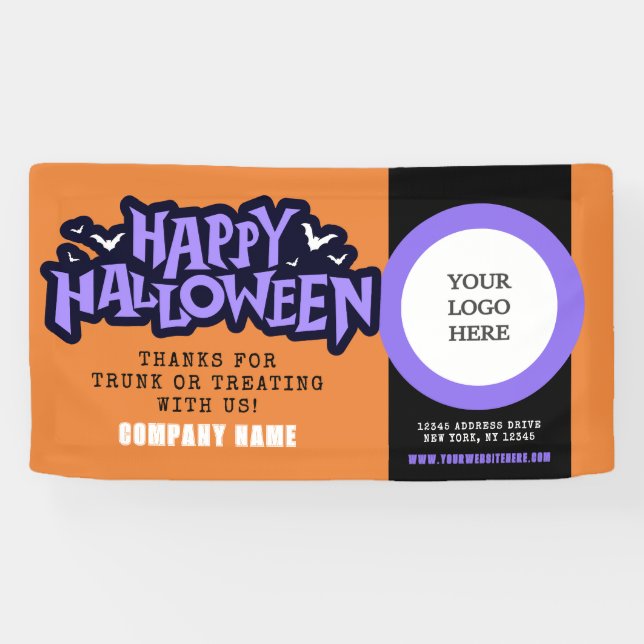 Lona Naranja Feliz Halloween QR Business (Horizontal)