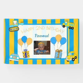 Lona Naranja lindo y azul feliz cumpleaños personalizad