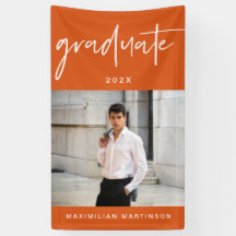 Naranja moderno y guión de graduado blanco