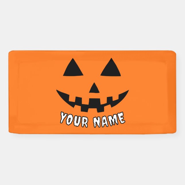 Lona Naranja personalizado Calabaza Halloween su nombre (Horizontal)