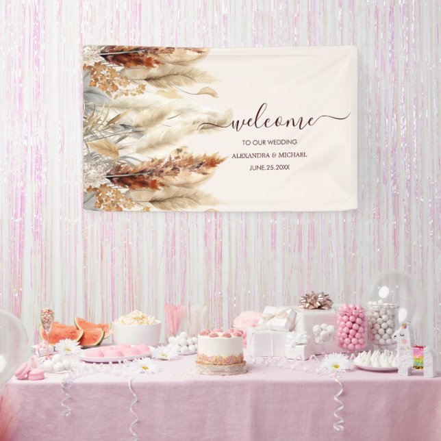 Lona Naranja Quemado Caída Acuarela Pampas Boda de Gras (Fiesta)