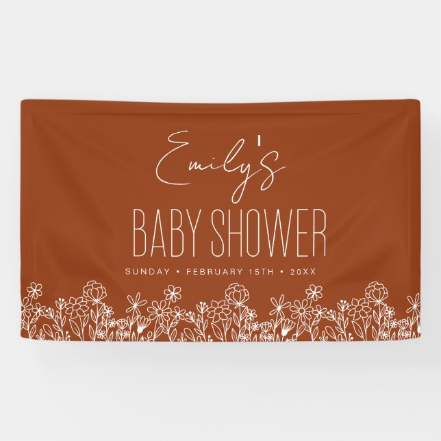 Lona Naranja quemado Wildflower Boho Baby Shower (Horizontal)