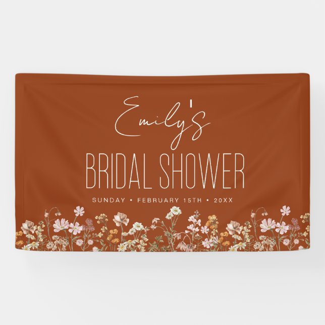 Lona Naranja quemado Wildflower Boho Bridal Shower (Horizontal)