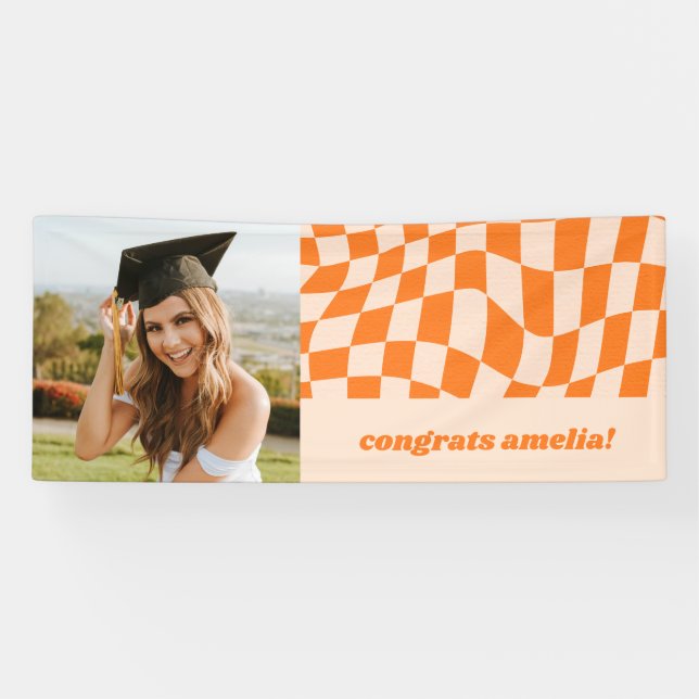 Lona Naranja Retro - Congrato de foto de graduación de  (Horizontal)