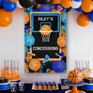 Lona Naranja y Baloncesto Azul Paint Splatter Cumpleaño