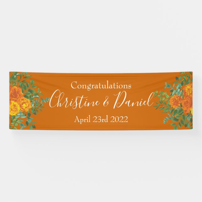 Lona Naranja y Boda floral Rosa Peony & Rust Fall (Horizontal)