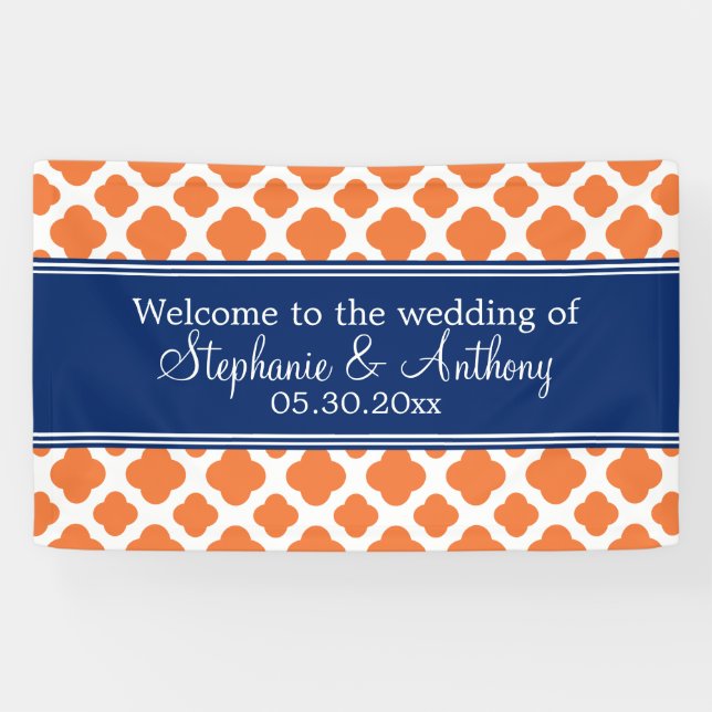 Lona Naranja y Boda Real Blue Quatrefoil (Horizontal)