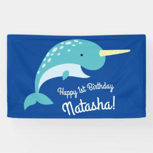 Lona Narwhals Ocean Cute Primer Fiesta de cumpleaños te