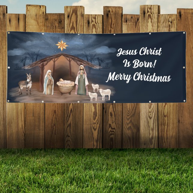Lona Natividad Feliz Navidad Jesús Iglesia Cristiana (Merry Christmas Christian Jesus Christ Nativity Banner)