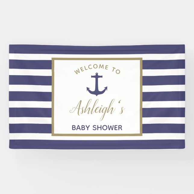 Lona Nautical Anchor Navy Blue Stripes Boy Baby Shower (Horizontal)