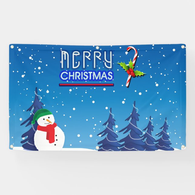 Lona Navidades azules y blancos Snowman Winter Scene (Horizontal)