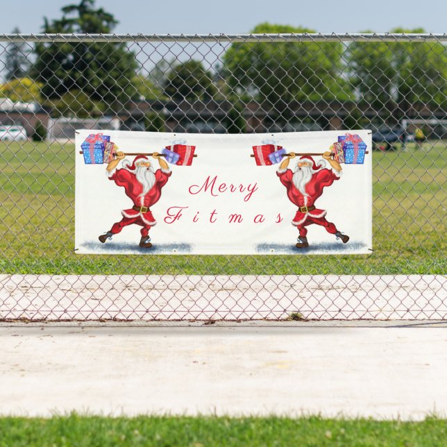 Lona Navidades Banner Bodybuilder Santa con regalos (In situ)