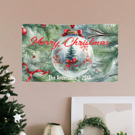 Lona Navidades con ramas de cinta roja y pino