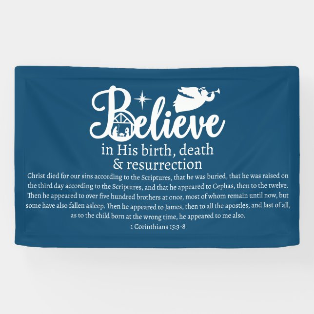 Lona Navidades Creen En Jesús Natividad Azul Blanco (Horizontal)