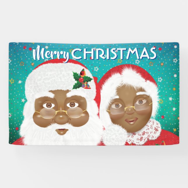 Lona Navidades de African American Santa y Mrs Claus (Horizontal)