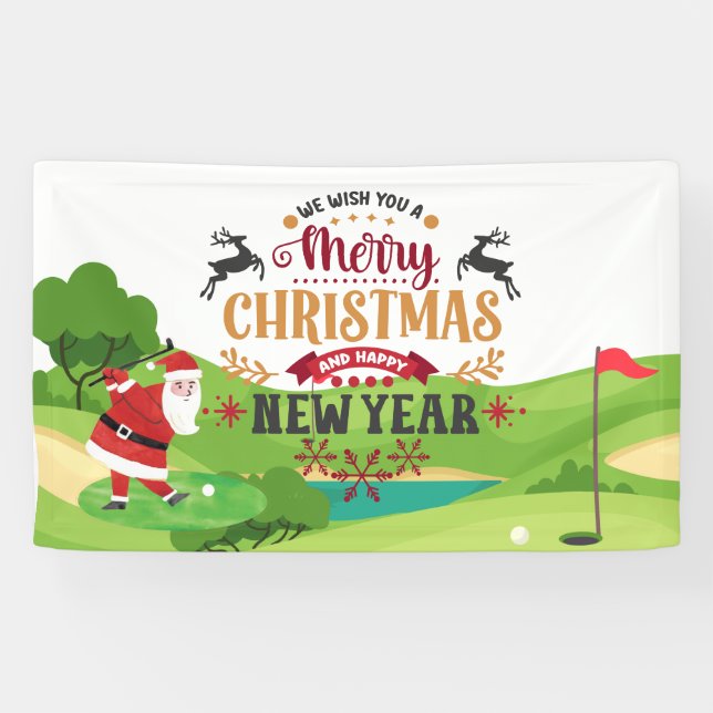 Lona Navidades de golf con Santa Claus para divertidos  (Horizontal)
