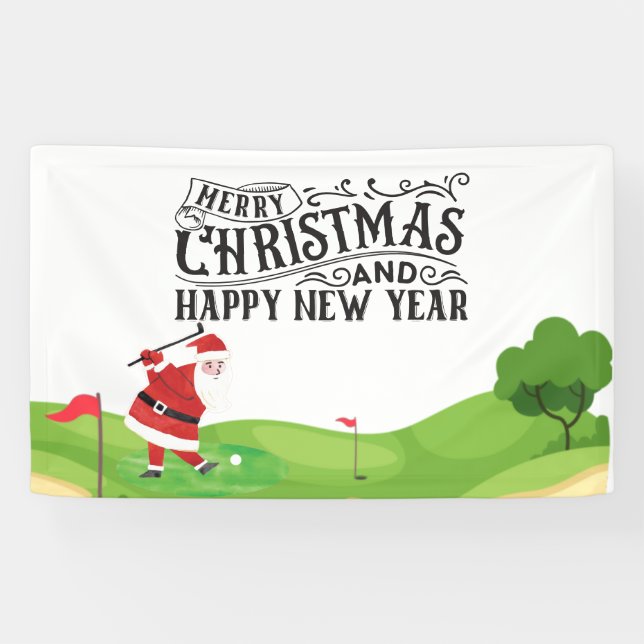 Lona Navidades de golf con Santa Claus para divertidos  (Horizontal)
