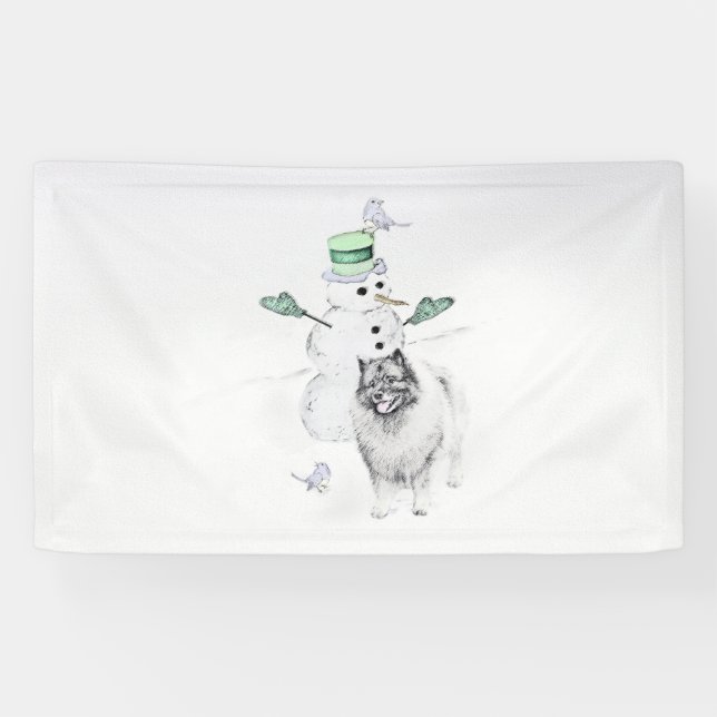 Lona Navidades de Keeshond Snowman pinta arte de perro (Horizontal)