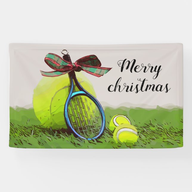 Lona Navidades de tenis con pelota de tenis y raqueta (Horizontal)
