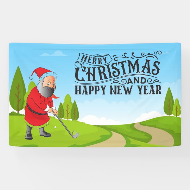 Lona Navidades del golf de Golfer Santa Claus (Horizontal)