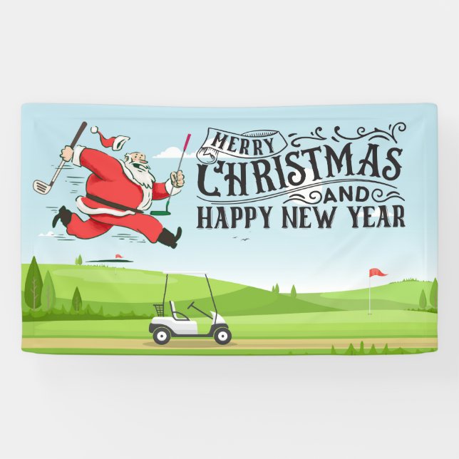 Lona Navidades del golf de Golfer Santa Claus (Horizontal)