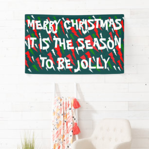 Lona Navidades diseñan blanco rojo verde con la palabra