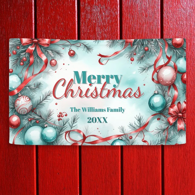 Lona Navidades festivos Ornamentos verdes Cintas rojas (Subido por el creador)