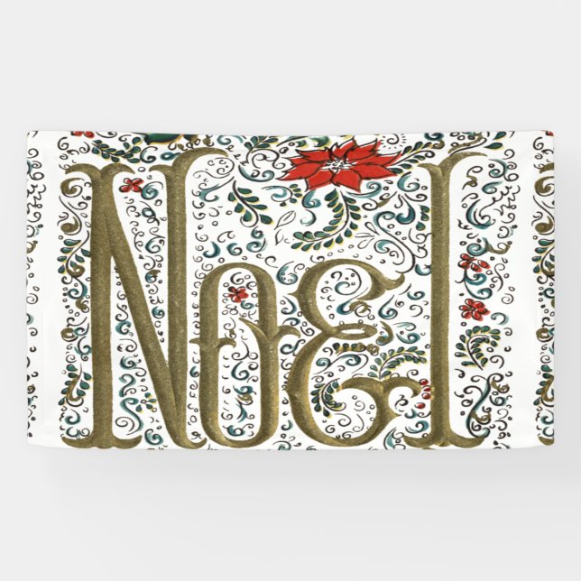 Lona navidades franceses vintage poinsettia joyeux noel (Horizontal)