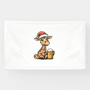 Lona Navidades Giraffe con cerveza _ Fiesta gracioso de