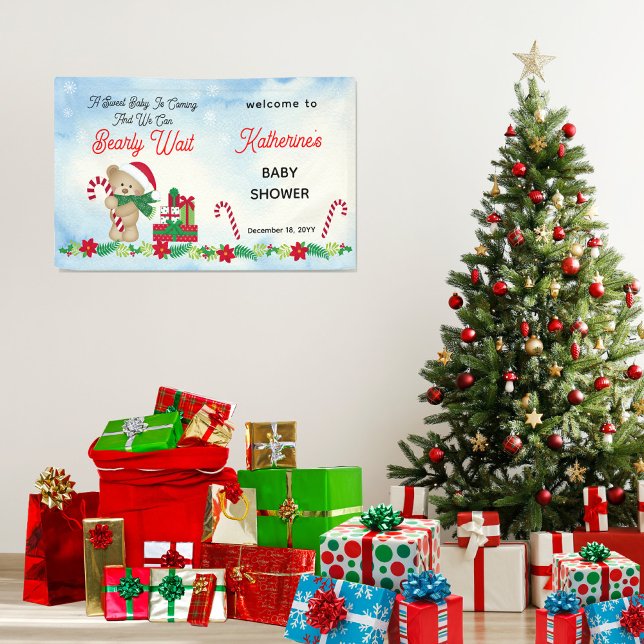 Lona Navidades Holiday Boy Bear Bearly Wait Baby Shower (Subido por el creador)