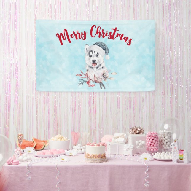 Lona Navidades Husky Dog en Santa Hat (Fiesta)