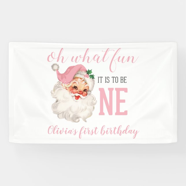 Lona Navidades Pink Santa First Birday (Horizontal)