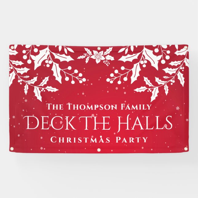 Lona Navidades Red & White Holly, Deck-The-Halls, Fiest (Horizontal)