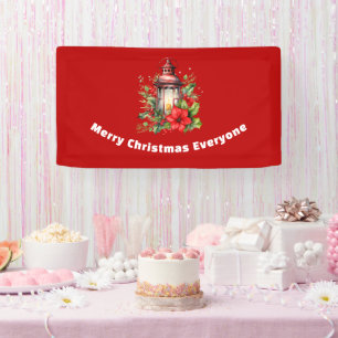 Lona Navidades rojos Lantern Poinsettia y Pine
