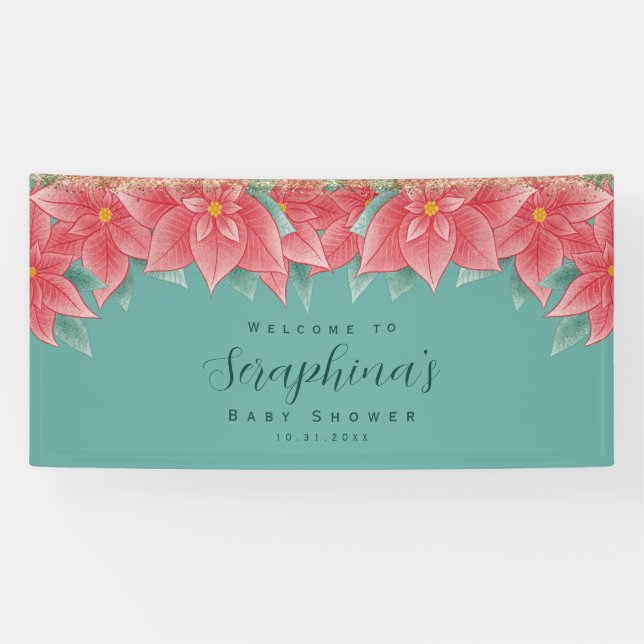 Lona Navidades rojos y verdes Poinsettia Baby Shower (Horizontal)
