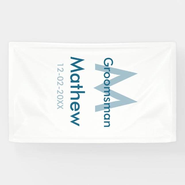 Lona Navy azul nombre del padrino letra fecha masculino (Horizontal)