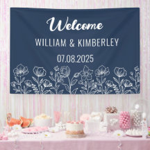 Navy Blue Floral Rustic Simple Moderno Boda