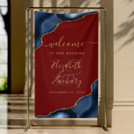 Lona Navy Blue Gold Agate Burgundy Wedding Welcome
