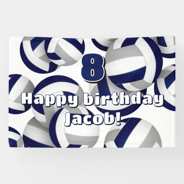 Lona navy blue gray volleyballs kids birthday party (Horizontal)