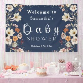 Lona Navy Blue Pastel Boho Wildflower Baby Shower