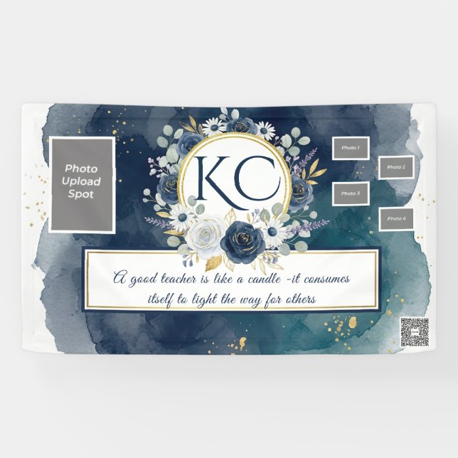 Lona Navy Gold Teacher Appreciation Photo Banner (Horizontal)