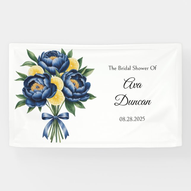 Lona Navy Peony Citrus Watercolor Floral Bridal Shower (Horizontal)