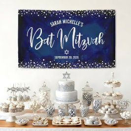 Lona Navy Plata Bat Mitzvah Moderno Glitter Letra Foil