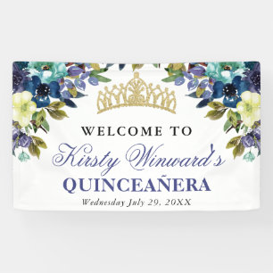 Lona Navy y Flores Azules Quinceañera