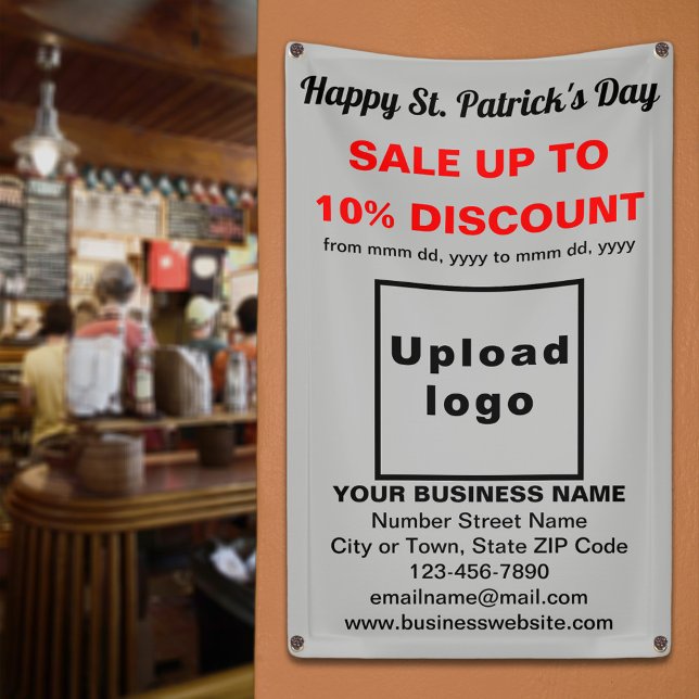 Lona Negocio San Patricio Oferta en Estandarte Gris (Business Saint Patrick sale on gray banner. Signage to attract more customers.)