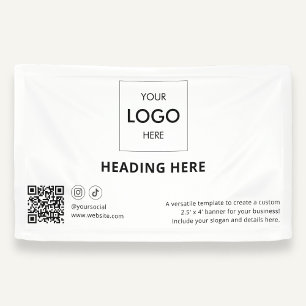 Lona Negocio Social Media QR Código Publicidad Blanco