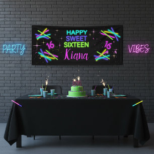 Lona Neón Glow Stick Sweet 16 Nombre ID760