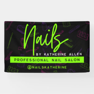 Lona Neon Green Nails Nail Salon Rótulo